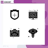 4 Thematic Vector Solid Glyphs and Editable Symbols of add briefcase shield design office Editable Vector Design Elements