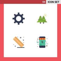 Set of 4 Vector Flat Icons on Grid for setting ruler vehicle maintenance nature online Editable Vector Design Elements