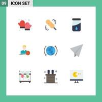 Pictogram Set of 9 Simple Flat Colors of arrow globe drop global target Editable Vector Design Elements