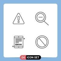 Line Pack of 4 Universal Symbols of alert bin sign ebook garbage Editable Vector Design Elements