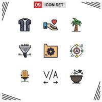 Set of 9 Modern UI Icons Symbols Signs for funnel filter culture tree palm tree Editable Vector Design Elements