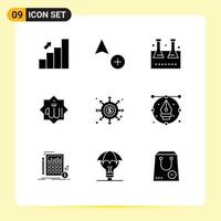 Pictogram Set of 9 Simple Solid Glyphs of calligraphy mark chemical flask islam test tube Editable Vector Design Elements