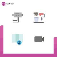 Group of 4 Flat Icons Signs and Symbols for cam sync brush roller camera Editable Vector Design Elements