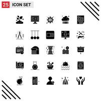 Modern Set of 25 Solid Glyphs and symbols such as data storage planning server css gear Editable Vector Design Elements