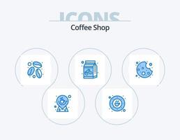 Coffee Shop Blue Icon Pack 5 Icon Design. bite. sugar bowl. drink. coffee box. coffee bean vector