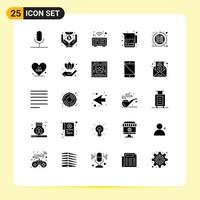 Pictogram Set of 25 Simple Solid Glyphs of agile milk money jug watch Editable Vector Design Elements