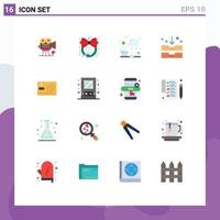 Pictogram Set of 16 Simple Flat Colors of card license to work brush office archive drawer Editable Pack of Creative Vector Design Elements