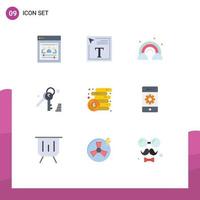 Mobile Interface Flat Color Set of 9 Pictograms of money finance nature security gdpr Editable Vector Design Elements