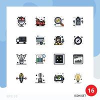 Modern Set of 16 Flat Color Filled Lines and symbols such as transport delivery find car loudspeaker Editable Creative Vector Design Elements