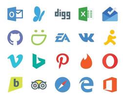 20 social medios de comunicación icono paquete incluso ópera pinterest ea bing vimeo vector