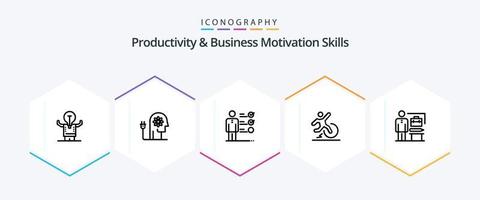 Productivity And Business Motivation Skills 25 Line icon pack including escape. change. knowledge. business. job skills vector