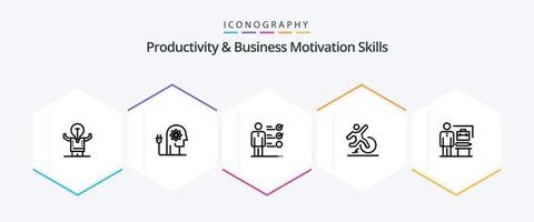 Productivity And Business Motivation Skills 25 Line icon pack including escape. change. knowledge. business. job skills vector