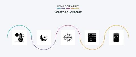 Weather Glyph 5 Icon Pack Including rain. cloud. snowflakes. smartphone. water vector