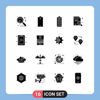 Pictogram Set of 16 Simple Solid Glyphs of smartphone search accumulator report find Editable Vector Design Elements