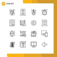 Modern Set of 16 Outlines Pictograph of paper mark investment data watch Editable Vector Design Elements