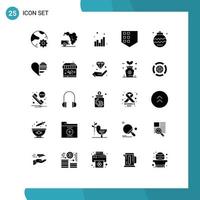 Group of 25 Modern Solid Glyphs Set for christmas shield pollution security web Editable Vector Design Elements