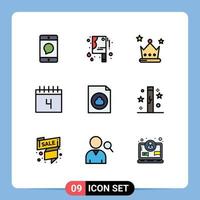 Universal Icon Symbols Group of 9 Modern Filledline Flat Colors of document school achievement schedule calendar Editable Vector Design Elements