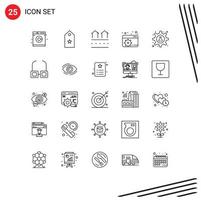 Set of 25 Vector Lines on Grid for gear seo estate dashboard residences Editable Vector Design Elements