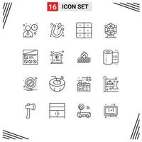 Set of 16 Modern UI Icons Symbols Signs for prototype fi closet wheel ferris Editable Vector Design Elements