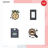 Mobile Interface Filledline Flat Color Set of 4 Pictograms of food memory card strawberry phone data Editable Vector Design Elements