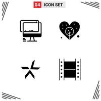 Mobile Interface Solid Glyph Set of 4 Pictograms of computer coin imac day crypto currency Editable Vector Design Elements