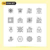 Group of 16 Outlines Signs and Symbols for development coding egg browser smart house Editable Vector Design Elements