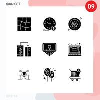 Set of 9 Modern UI Icons Symbols Signs for smartphone machine setting digital target Editable Vector Design Elements