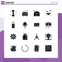 Editable Vector Line Pack of 16 Simple Solid Glyphs of tv control mountains night bats Editable Vector Design Elements