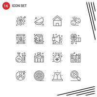 16 Creative Icons Modern Signs and Symbols of card emoji cottage villa smiley faces couple Editable Vector Design Elements