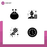 Stock Vector Icon Pack of 4 Line Signs and Symbols for moustache data scientist santa accountant marketing Editable Vector Design Elements