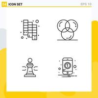 Modern Set of 4 Filledline Flat Colors and symbols such as catalog game coding development king Editable Vector Design Elements