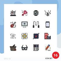 16 User Interface Flat Color Filled Line Pack of modern Signs and Symbols of instrument acoustic medical necklace fashion Editable Creative Vector Design Elements