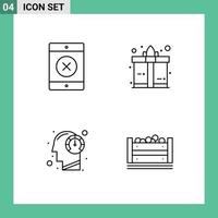 Modern Set of 4 Filledline Flat Colors and symbols such as locked process gift head food Editable Vector Design Elements