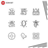 Pack of 9 creative Outlines of product printing image box muslim Editable Vector Design Elements