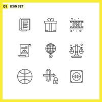 Set of 9 Modern UI Icons Symbols Signs for internet global reel earth hat Editable Vector Design Elements