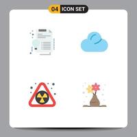 Pack of 4 creative Flat Icons of certificate waste solution overcast art Editable Vector Design Elements
