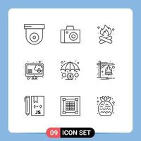 Stock Vector Icon Pack of 9 Line Signs and Symbols for alarm insurance fire finance computer Editable Vector Design Elements