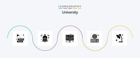 Universidad glifo 5 5 icono paquete incluso ligero. experimento. en línea aprendiendo. libro electronico vector