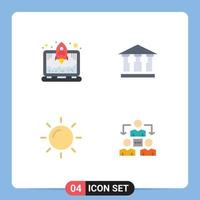 Flat Icon Pack of 4 Universal Symbols of laptop connection bank day office Editable Vector Design Elements