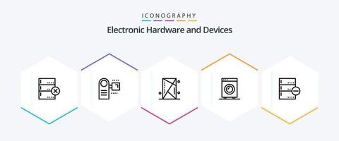 dispositivos 25 línea icono paquete incluso hardware. electrónico. consola. eléctrico. proteger vector