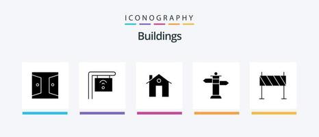 Buildings Glyph 5 Icon Pack Including buildings. street. address. sign. construction. Creative Icons Design vector