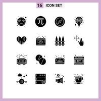 User Interface Pack of 16 Basic Solid Glyphs of heart seo gear new lamp bulb Editable Vector Design Elements