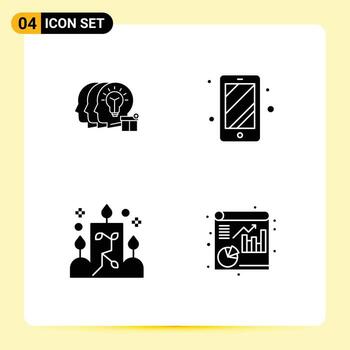 Modern Set of 4 Solid Glyphs and symbols such as idea light staff access analytics Editable Vector Design Elements