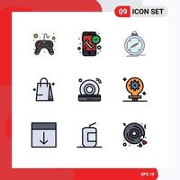 User Interface Pack of 9 Basic Filledline Flat Colors of cd bed time handbeg gps Editable Vector Design Elements