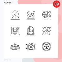 Mobile Interface Outline Set of 9 Pictograms of youtube online globe learning location Editable Vector Design Elements