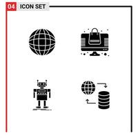 User Interface Pack of 4 Basic Solid Glyphs of globe artificial bag online store technology Editable Vector Design Elements