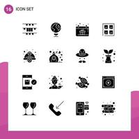 Universal Icon Symbols Group of 16 Modern Solid Glyphs of hard add calendar building window Editable Vector Design Elements