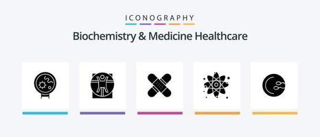 Biochemistry And Medicine Healthcare Glyph 5 Icon Pack Including physics. particle. aid. atom. medical. Creative Icons Design vector