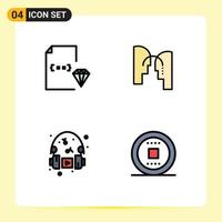 Mobile Interface Filledline Flat Color Set of 4 Pictograms of coding hobbies document head headphone Editable Vector Design Elements