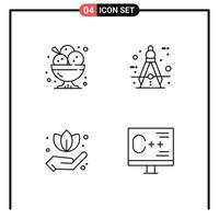 4 User Interface Line Pack of modern Signs and Symbols of cafe tool ice cream circle green Editable Vector Design Elements